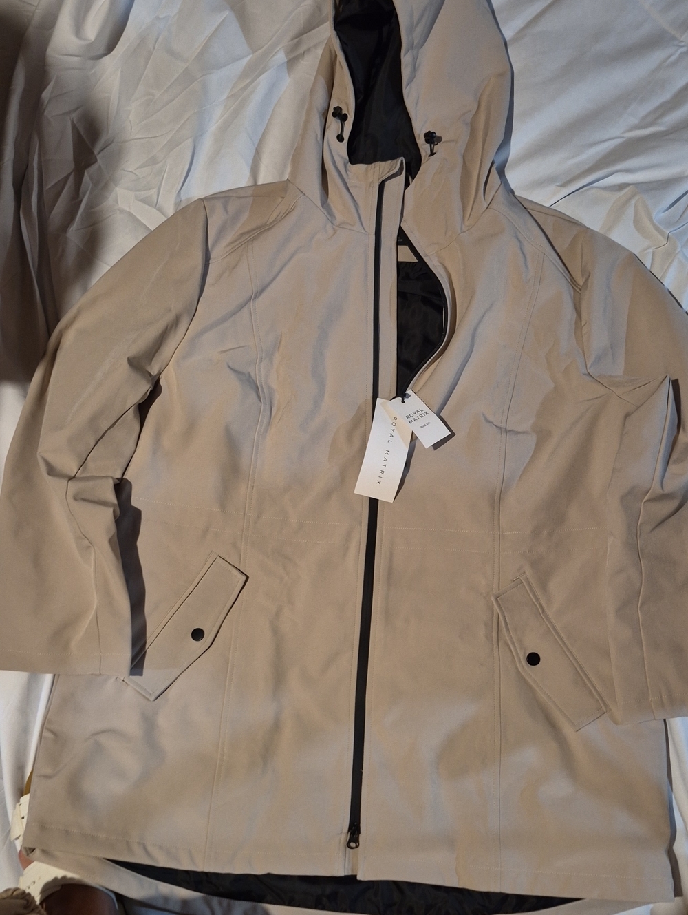 Men's Hooded Raincoat - Taupe Lightweight Waterproof Jacket